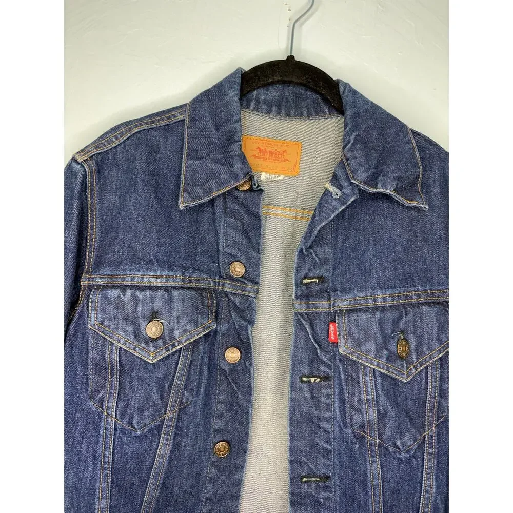 Vintage Levi's Trucker Denim Jacket Jean Dark Wash Size 34 Men's Button